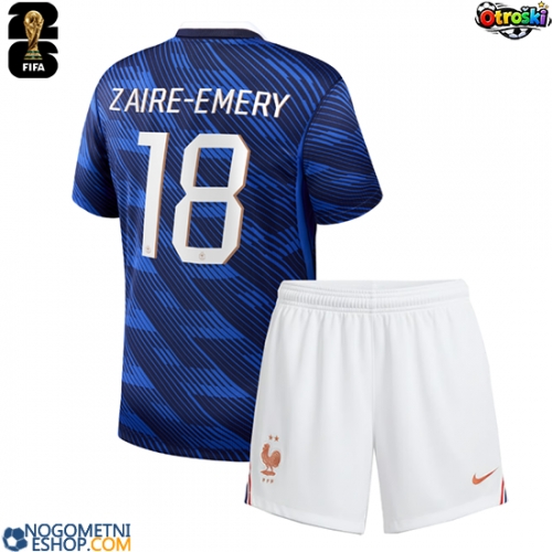 Otroški Nogometni dresi Francija Warren Zaire-Emery #18 Domači SP 2026 Kratek Rokav (+ Kratke hlače)